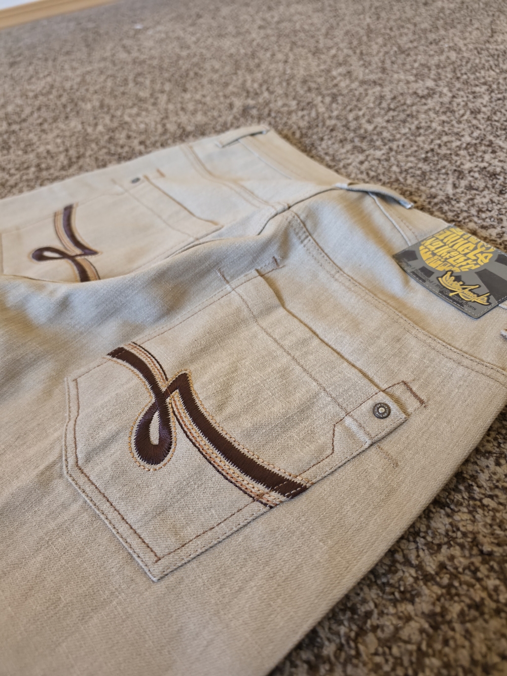 VTG 5ive Jungle Co Jeans Mens Size 30 Beige Y2K Baggy Skate Streetwear Hip Hop